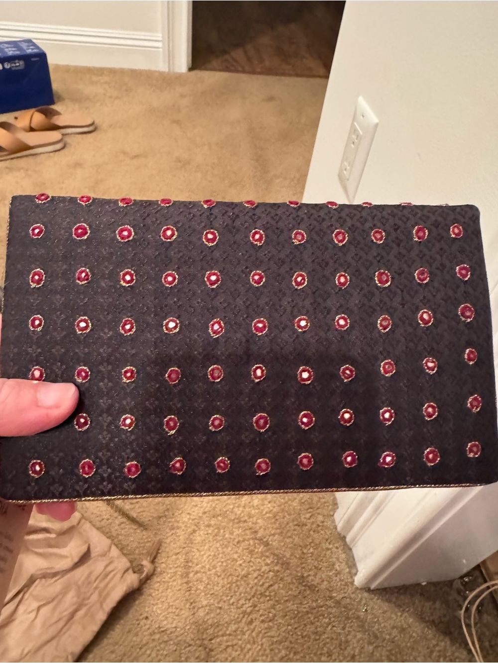 NWT Embroidered Black Clutch w/Red Accent Dots from India designed by Fabindia